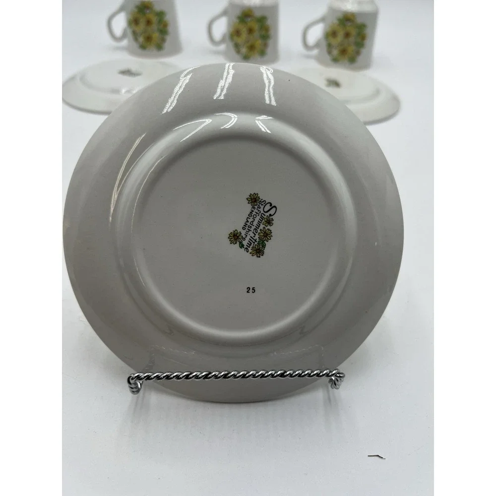 Staffordshire Summertime England 7 Pc Tea Set 3 Cups 4 Saucers Yellow Daisy